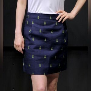 J. Crew Mini Skirt Navy Blue Yellow Pineapple Print SZ 0 New with Tags
